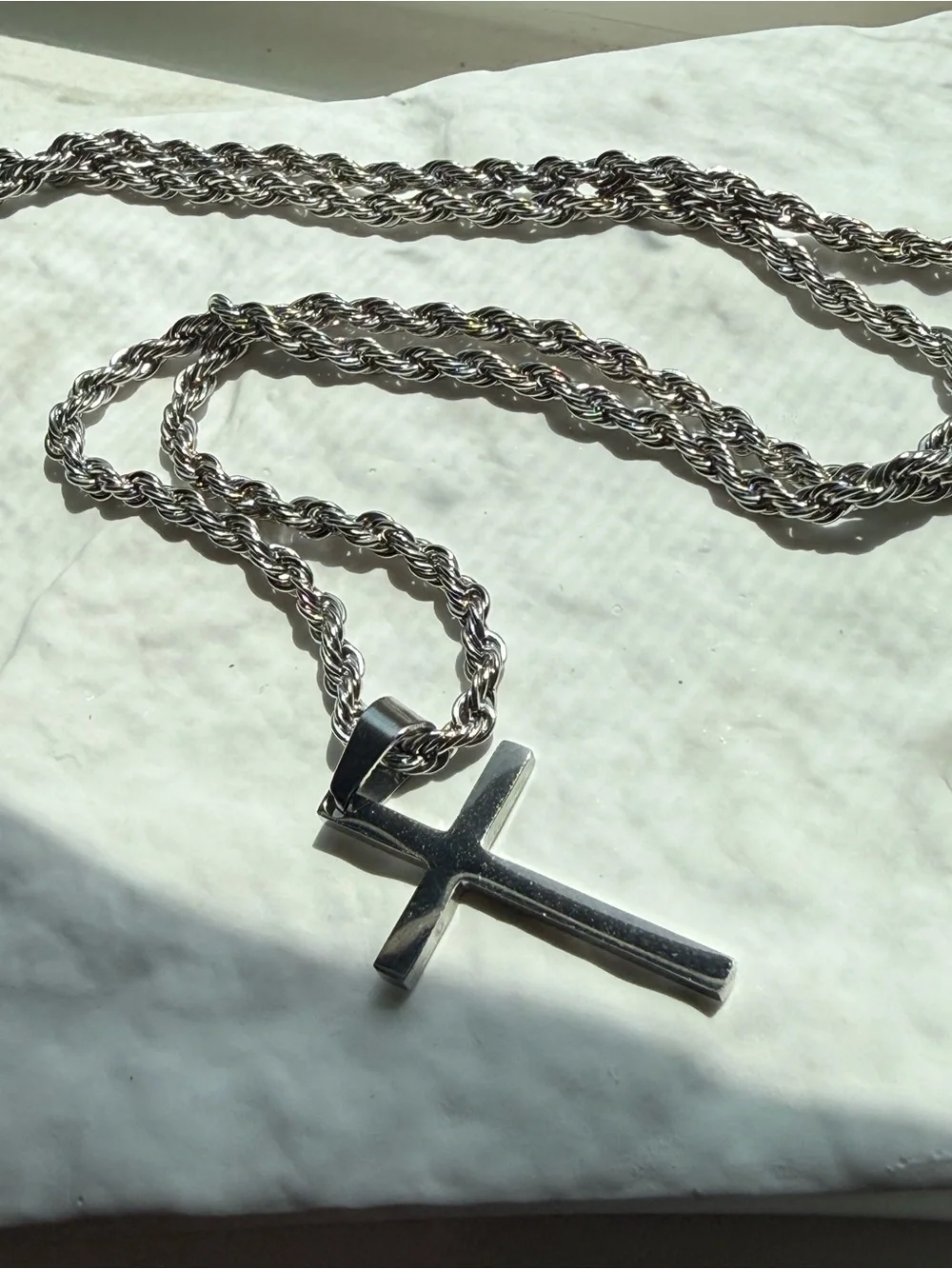 Men's Stainless Steel Rope Chain Cross Pendant Necklace 22 Inches
